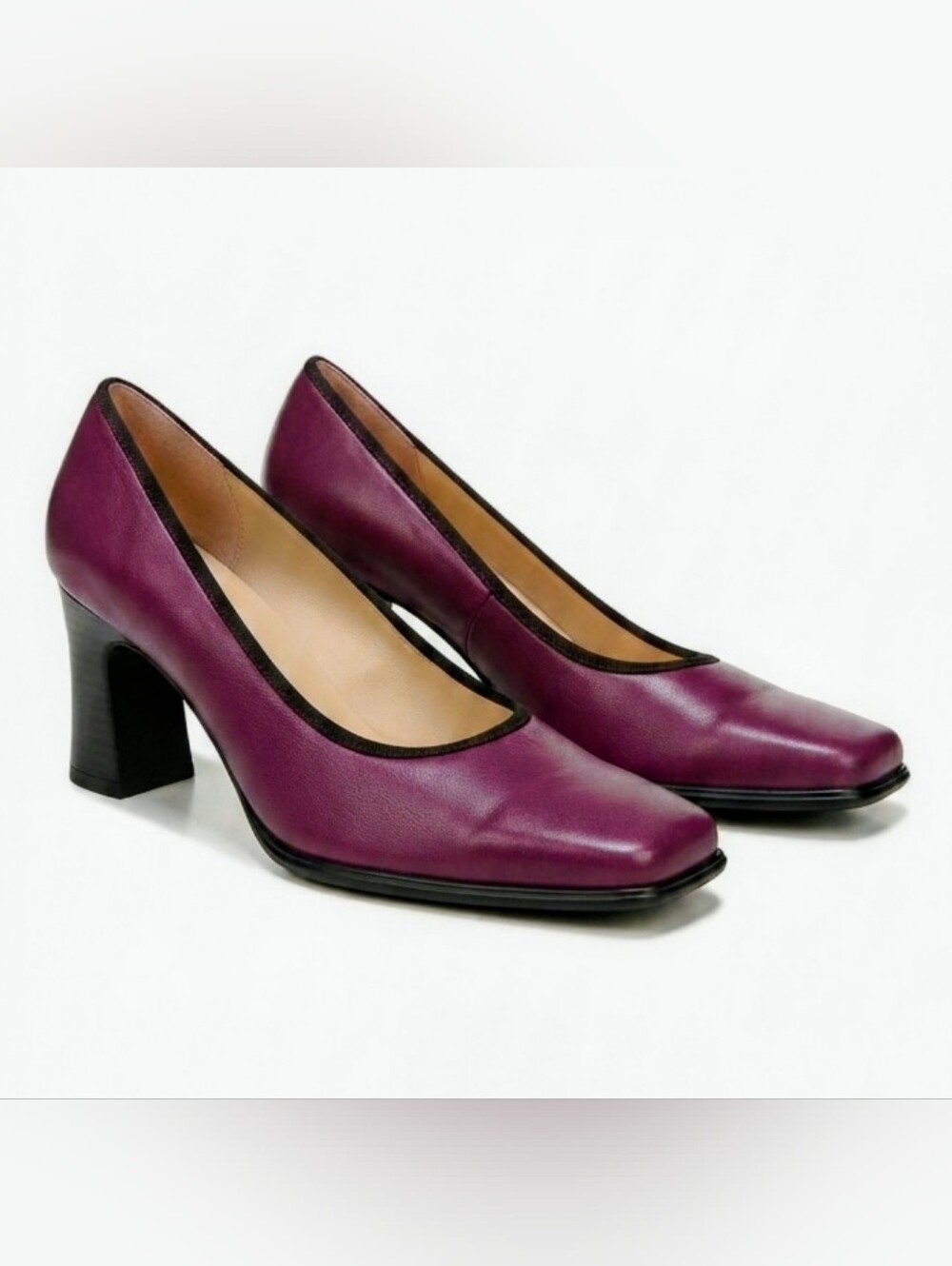 Anne Klein Plum Leather Square-Toe Pumps